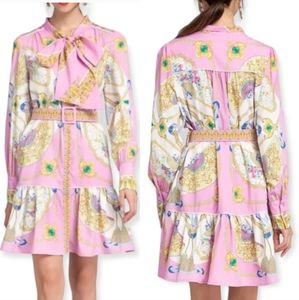 Dalia McPhee Baroque lavender gold belt dress with bow